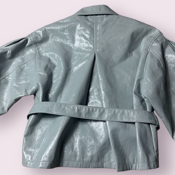 NWT Women’s ASOS Vinyl Tie Waist Light Grey Button Front Jacket With Belt Size 0 - Picture 9 of 13